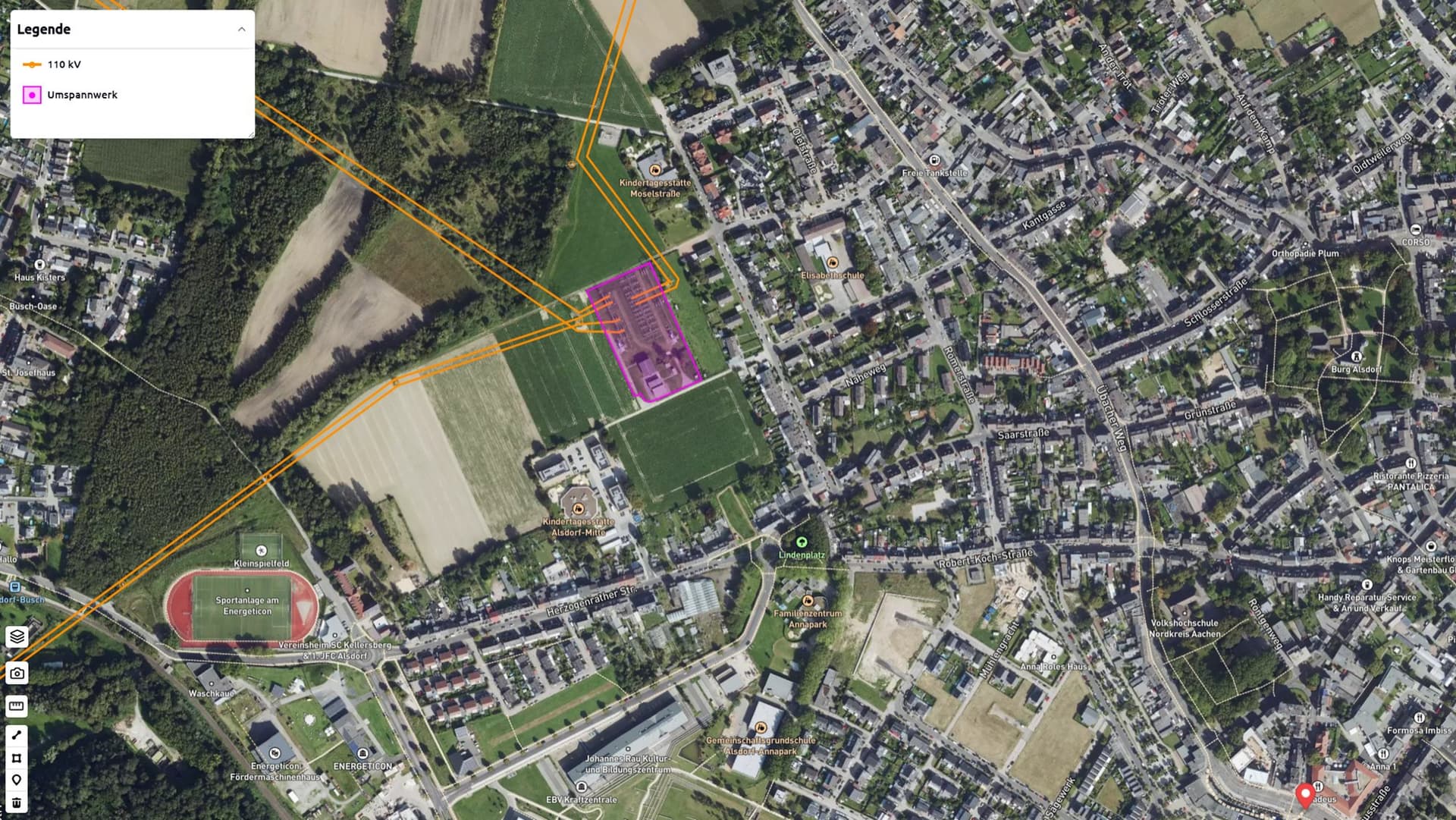 Lageplan Batteriespeicherpark Alsdorf West